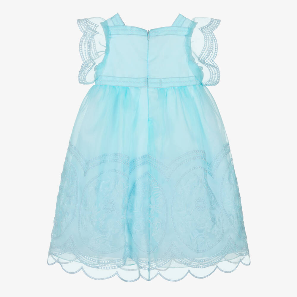 Elie Saab-فستان أورغانزا مطرز لون أزرق سماوي للبنات | Childrensalon