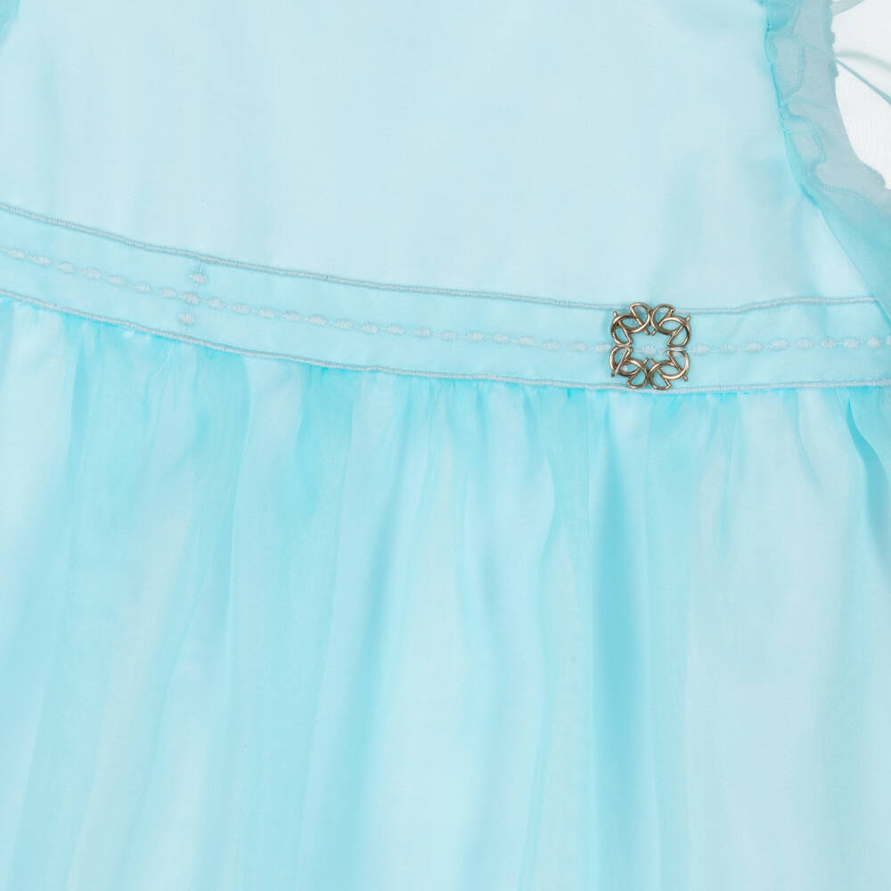 Elie Saab-فستان أورغانزا مطرز لون أزرق سماوي للبنات | Childrensalon