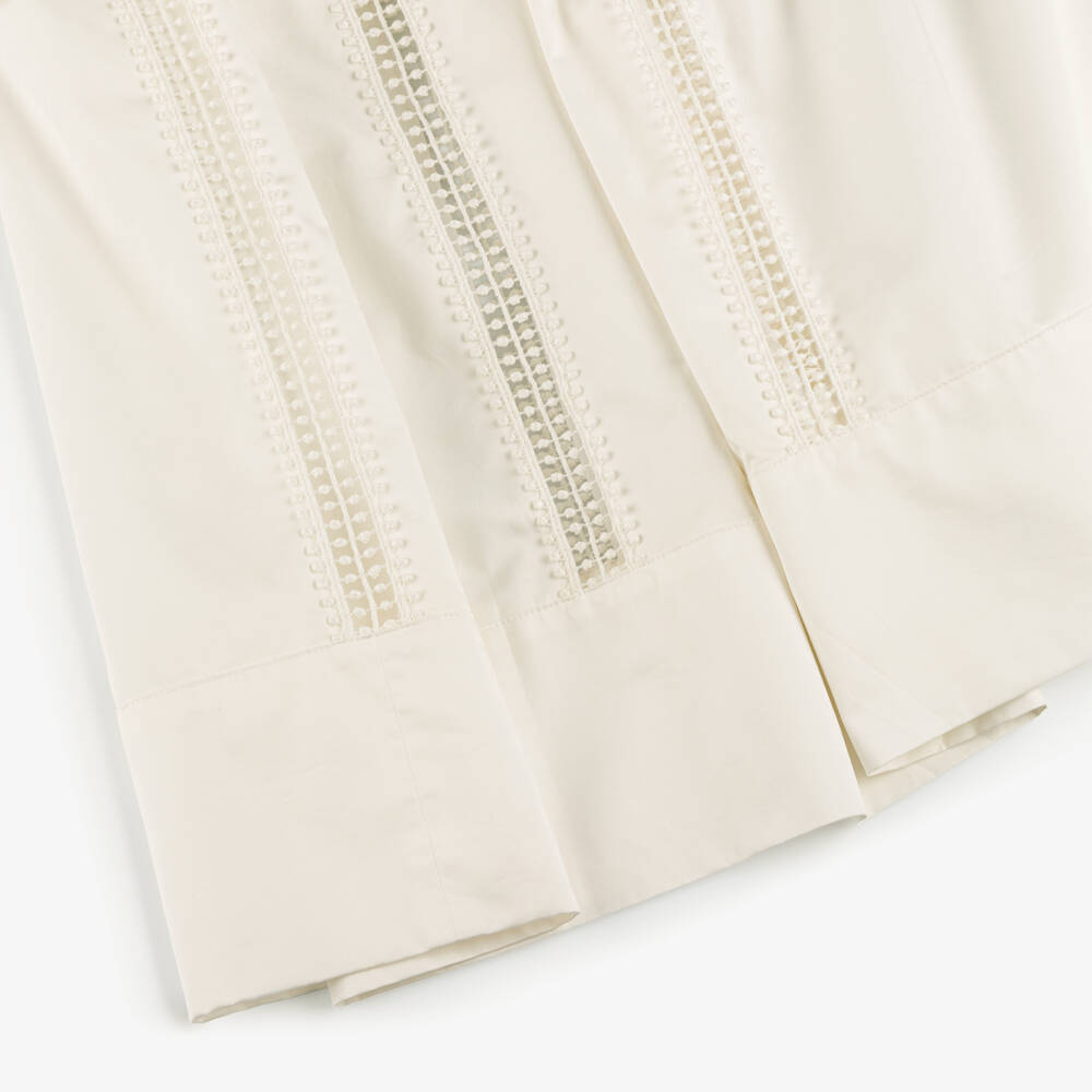 Elie Saab-Girls White Cotton Pom-Pom Lace Maxi Skirt | Childrensalon