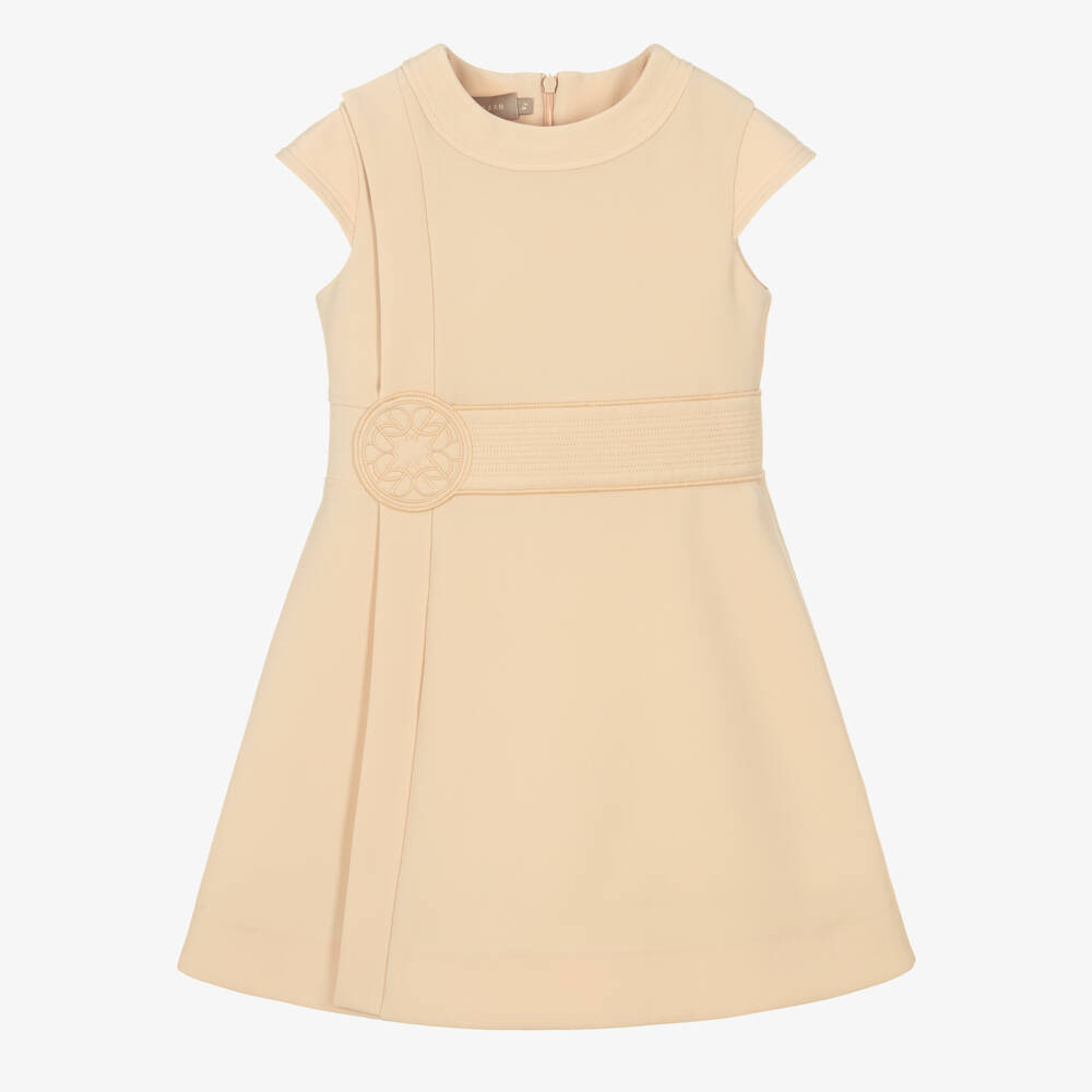 Elie Saab-Girls Yellow Beige Crêpe Dress | Childrensalon