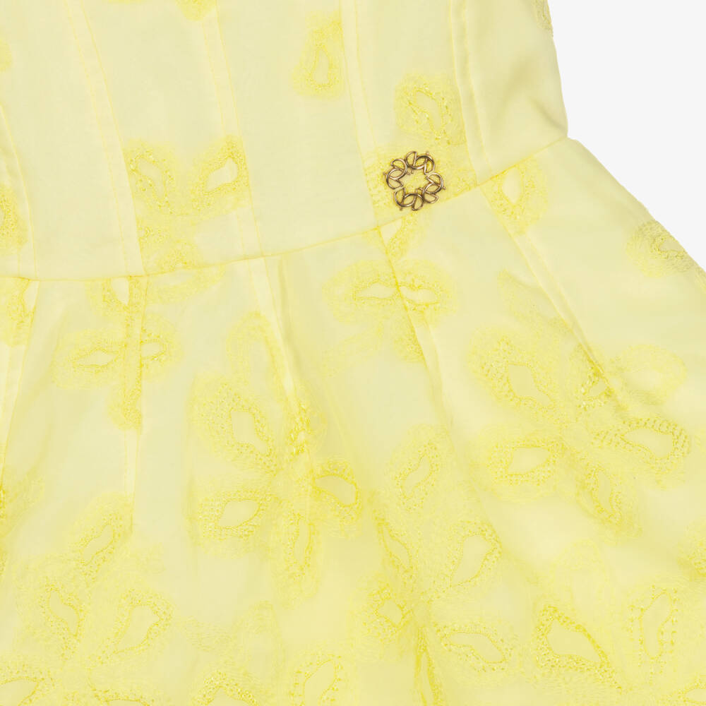 Elie Saab-فستان أورغانزا مطرز لون أصفر للبنات | Childrensalon