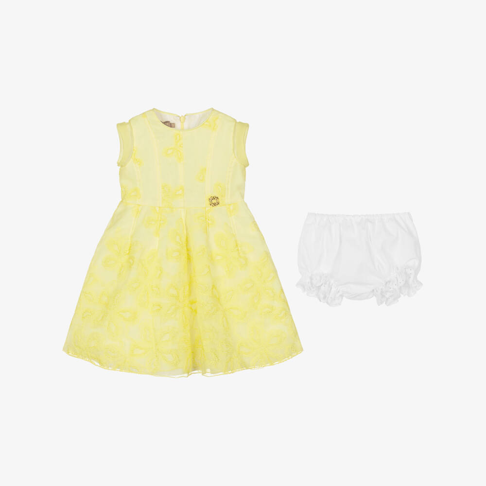 Elie Saab-فستان أورغانزا مطرز لون أصفر للبنات | Childrensalon