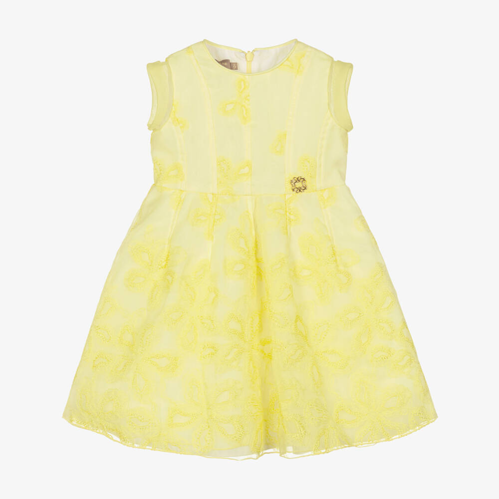 Elie Saab-فستان أورغانزا مطرز لون أصفر للبنات | Childrensalon