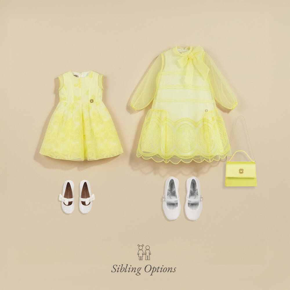 Elie Saab-Girls Yellow Embroidered Organza Dress | Childrensalon