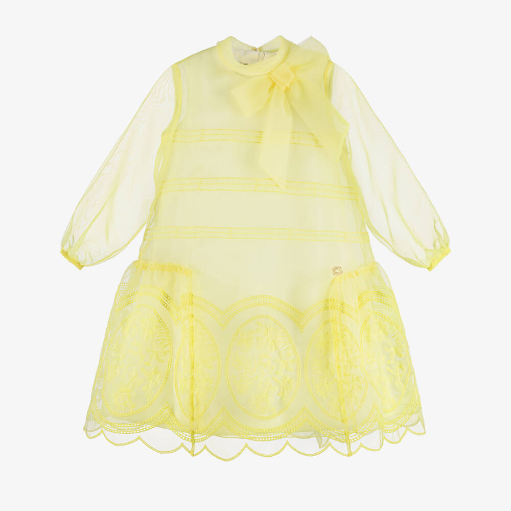 Elie Saab-Girls Yellow Embroidered Organza Dress | Childrensalon