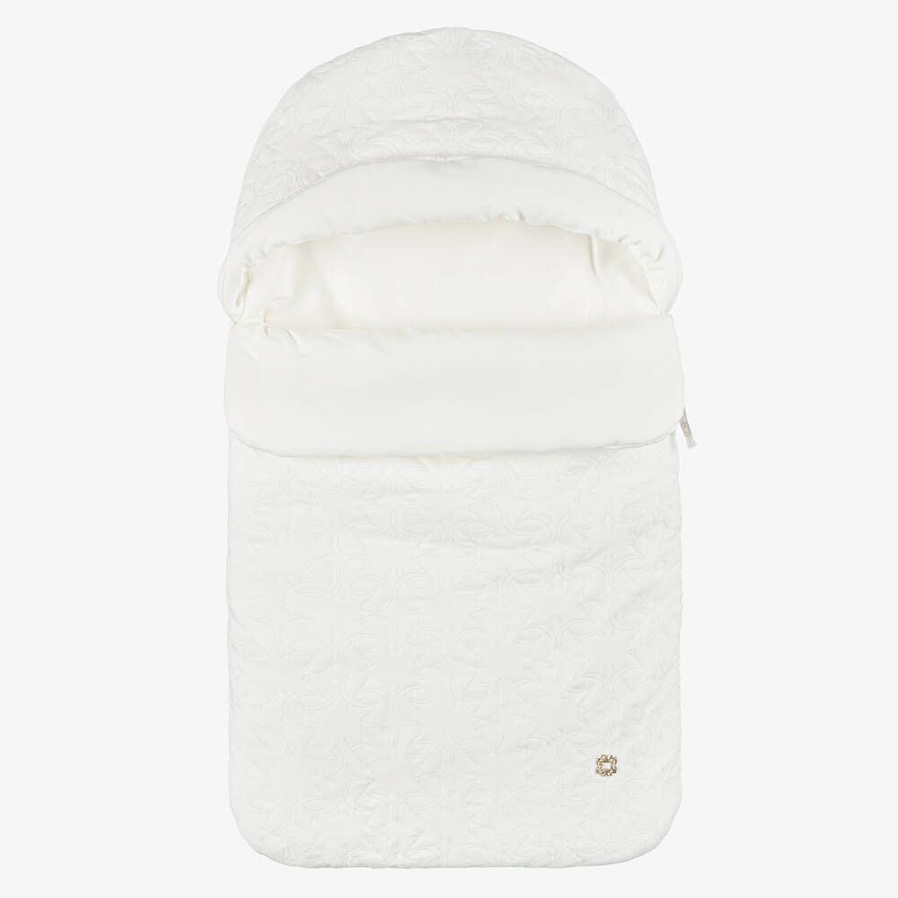 Elie Saab-Ivory Cotton Padded Monogram Embroidered Nest (75cm) | Childrensalon