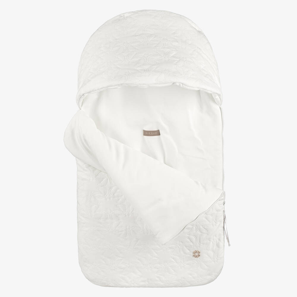Elie Saab-Ivory Cotton Padded Monogram Embroidered Nest (75cm) | Childrensalon