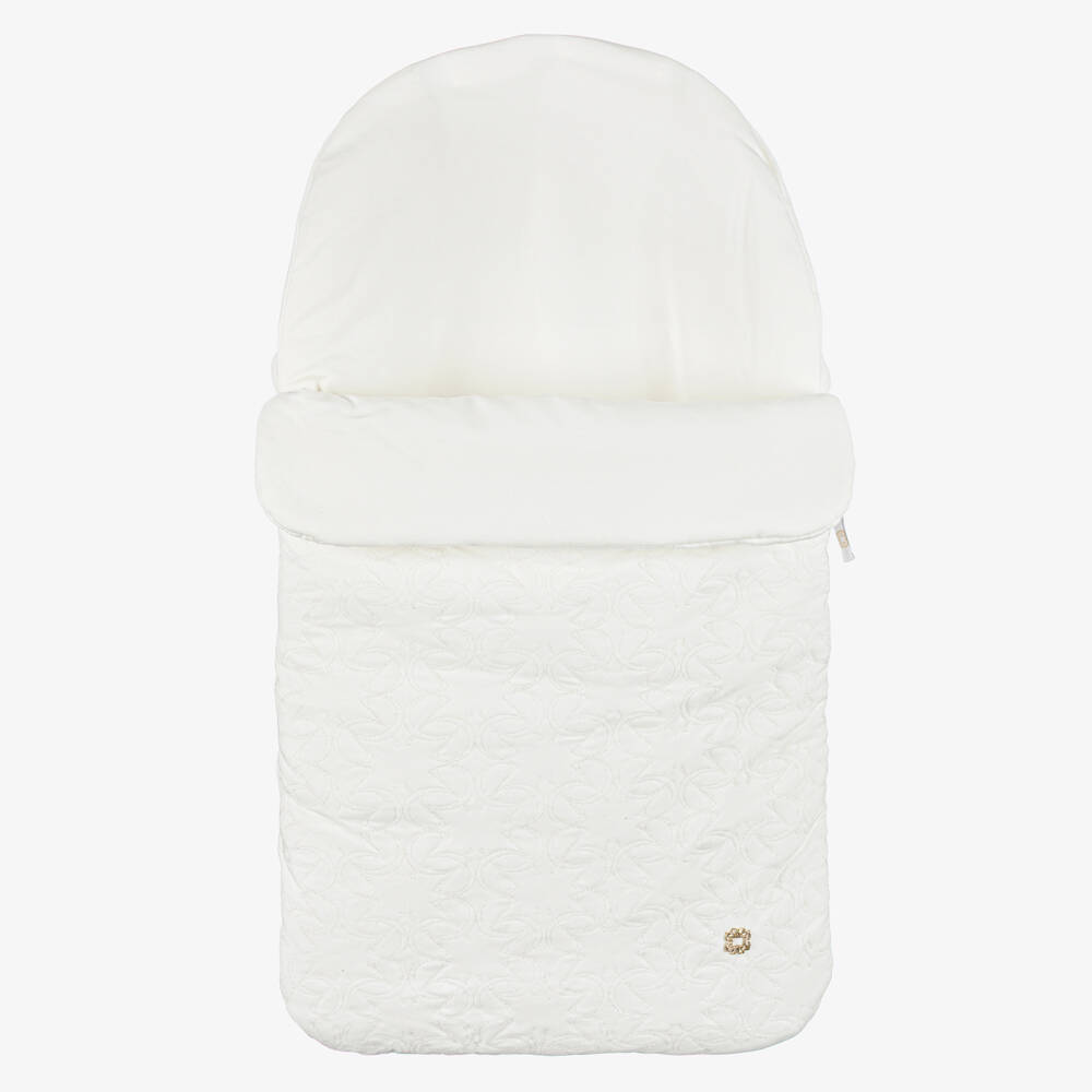 Elie Saab-Ivory Cotton Padded Monogram Embroidered Nest (75cm) | Childrensalon