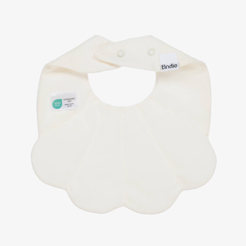 Elodie-Baby Girls Ivory Organic Cotton Scalloped Bib | Childrensalon