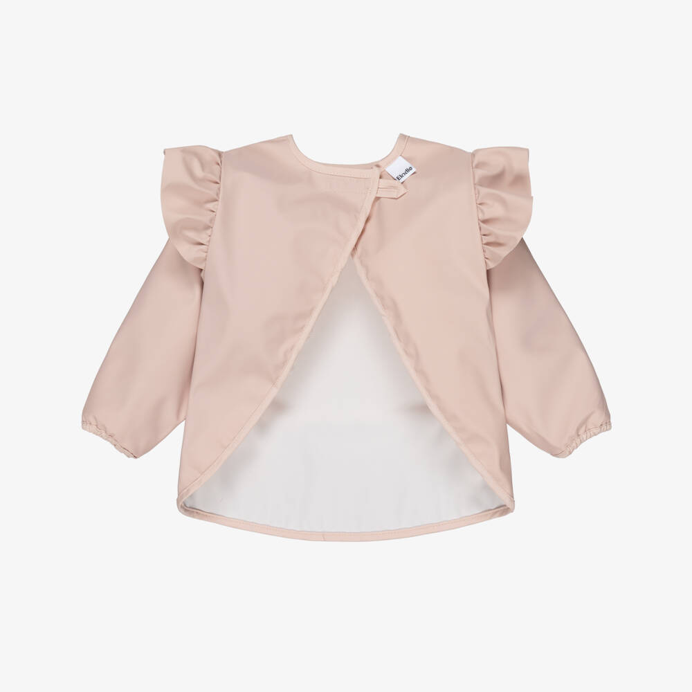 Elodie-Baby Girls Pink Apron Bib with Bow Print | Childrensalon