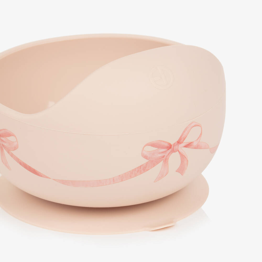 Elodie-Baby Girls Pink Bow Print Feeding Bowl & Spoon Set | Childrensalon