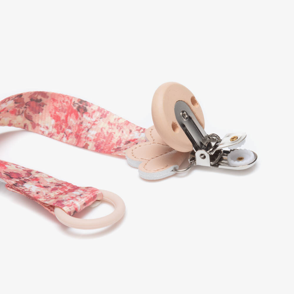 Elodie-Baby Girls Pink River Rose Print Dummy Clip | Childrensalon