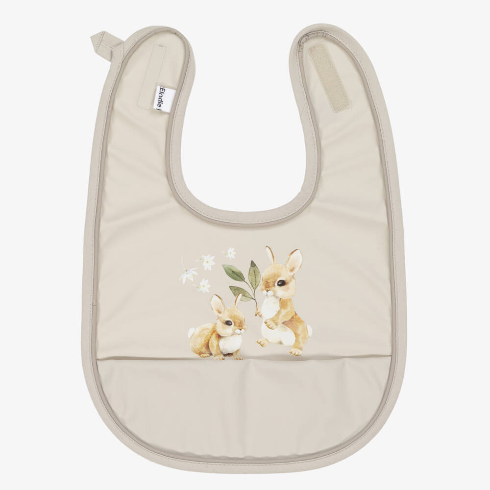 Elodie-Beige Wipe-Clean Bunny Bib | Childrensalon