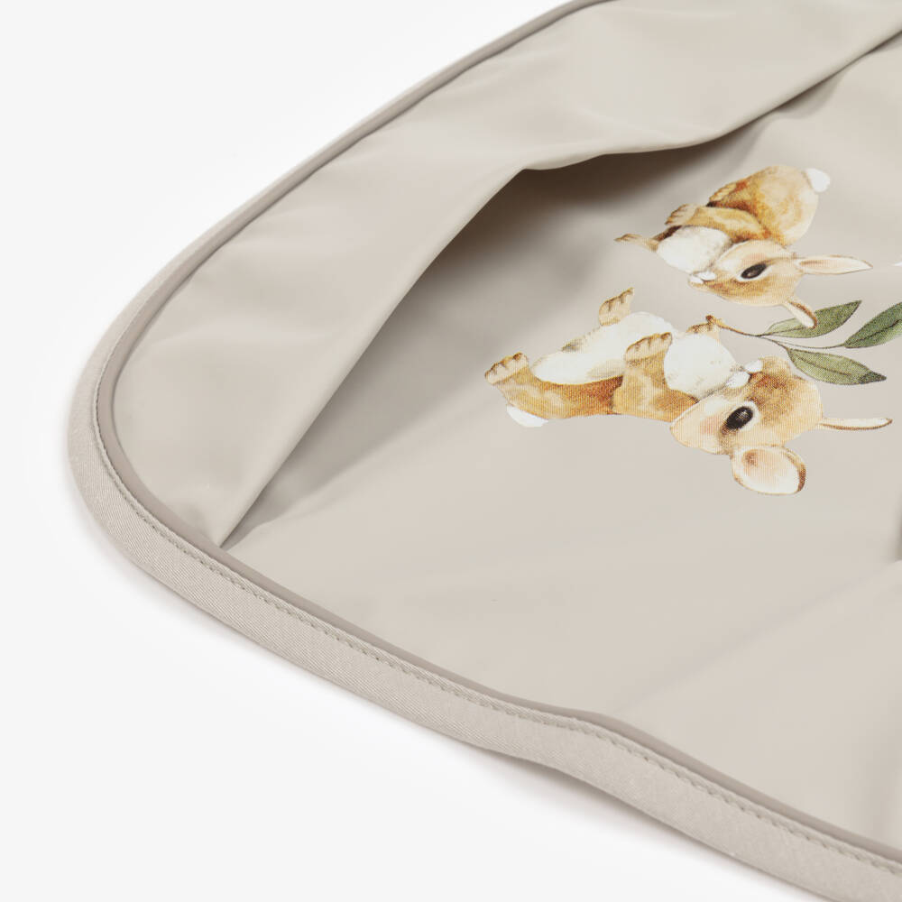 Elodie-Beige Wipe-Clean Bunny Bib | Childrensalon