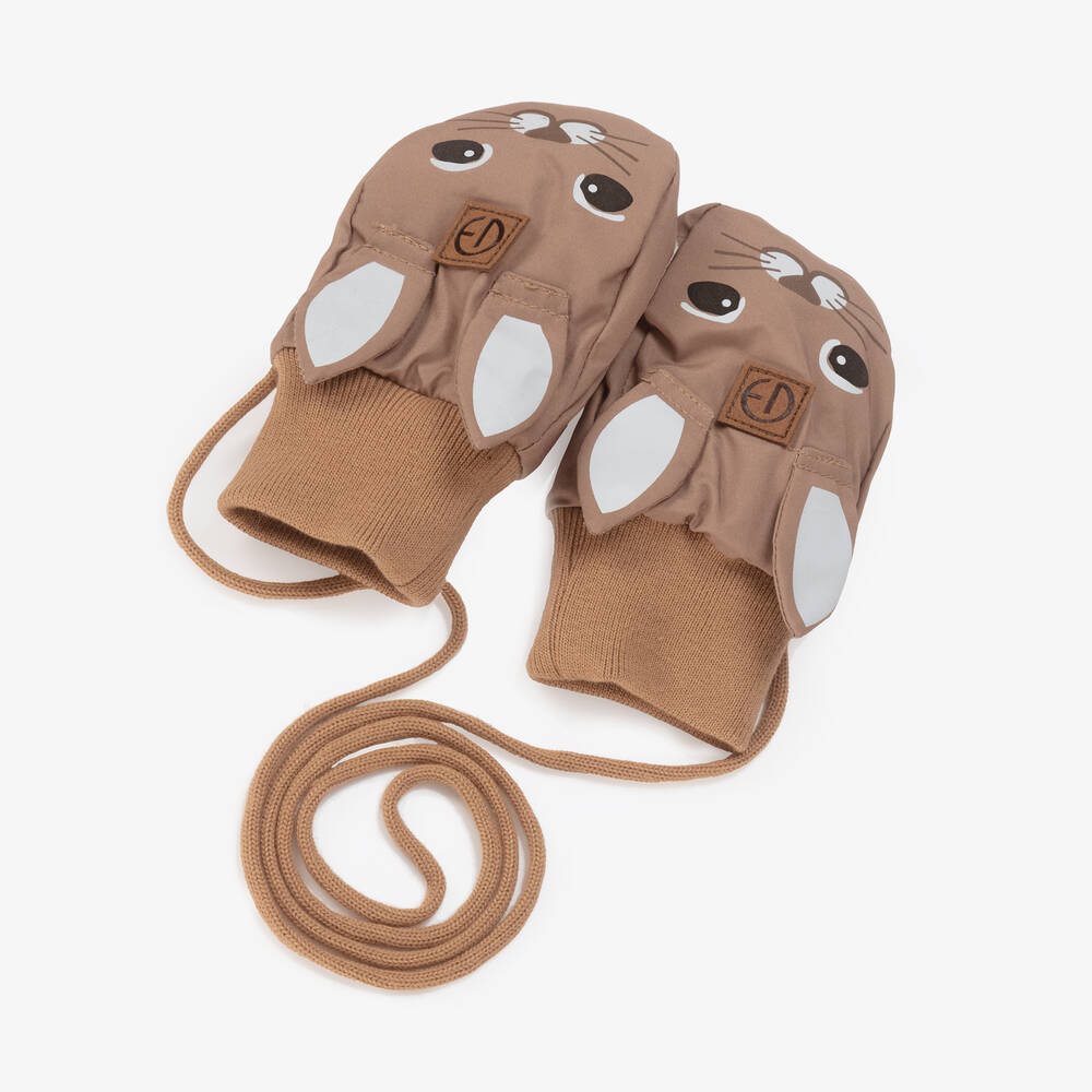 Elodie-Brown Bunny Baby Mittens | Childrensalon