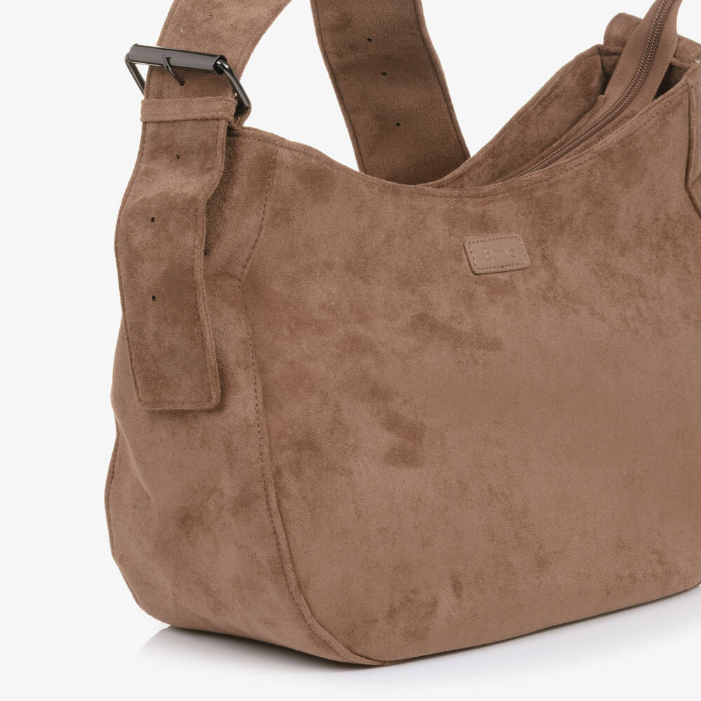 Elodie-Brown Faux Suede Leather Changing Bag (36cm) | Childrensalon