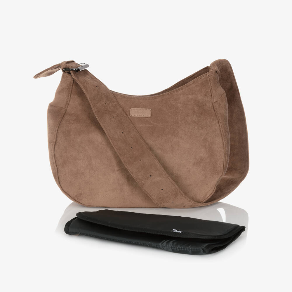 Elodie-Brown Faux Suede Leather Changing Bag (36cm) | Childrensalon