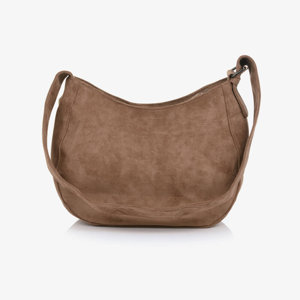 Elodie-Brown Faux Suede Leather Changing Bag (36cm) | Childrensalon