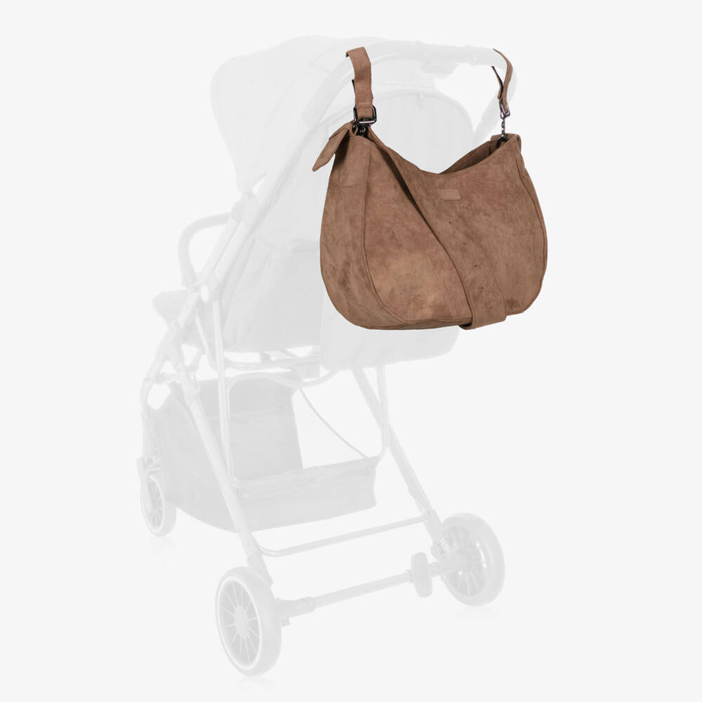 Elodie-Brown Faux Suede Leather Changing Bag (36cm) | Childrensalon