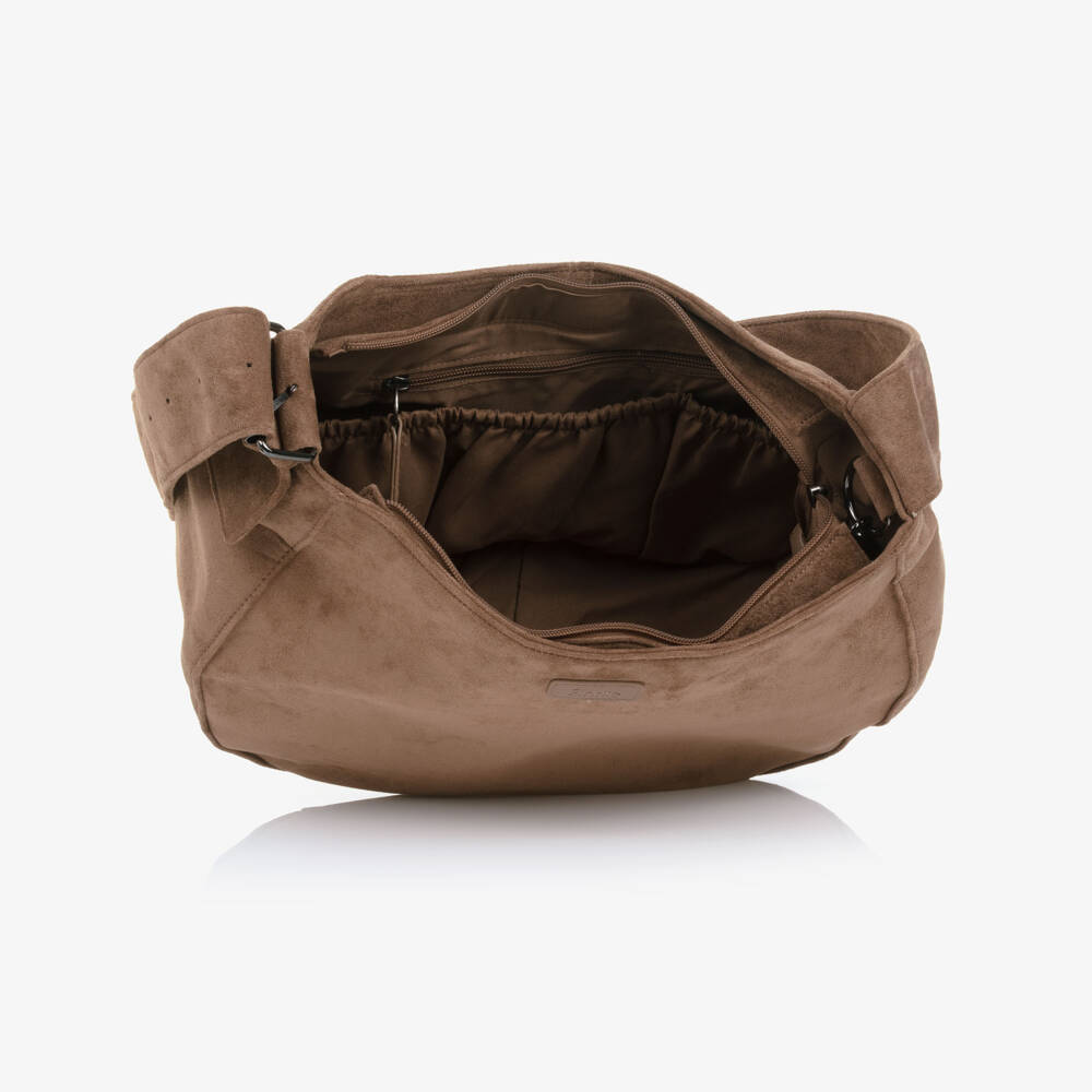 Elodie-Brown Faux Suede Leather Changing Bag (36cm) | Childrensalon