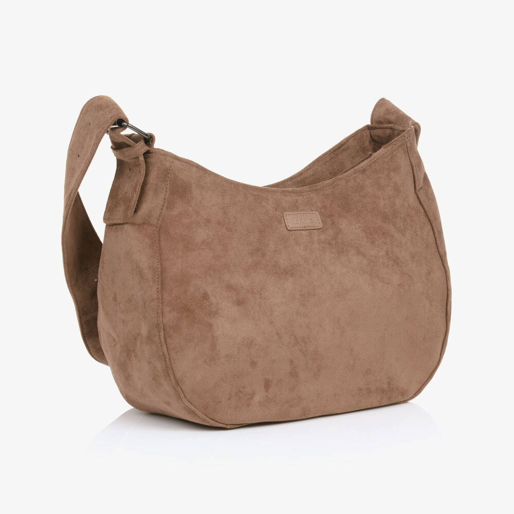 Elodie-Brown Faux Suede Leather Changing Bag (36cm) | Childrensalon