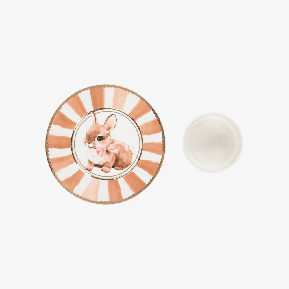 Elodie-Brown & White Porcelain Bunny Darling Plate & Bowl Set | Childrensalon