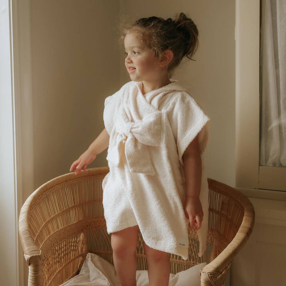 Elodie-روب منشفة بفيونكة لون عاجي للبنات | Childrensalon