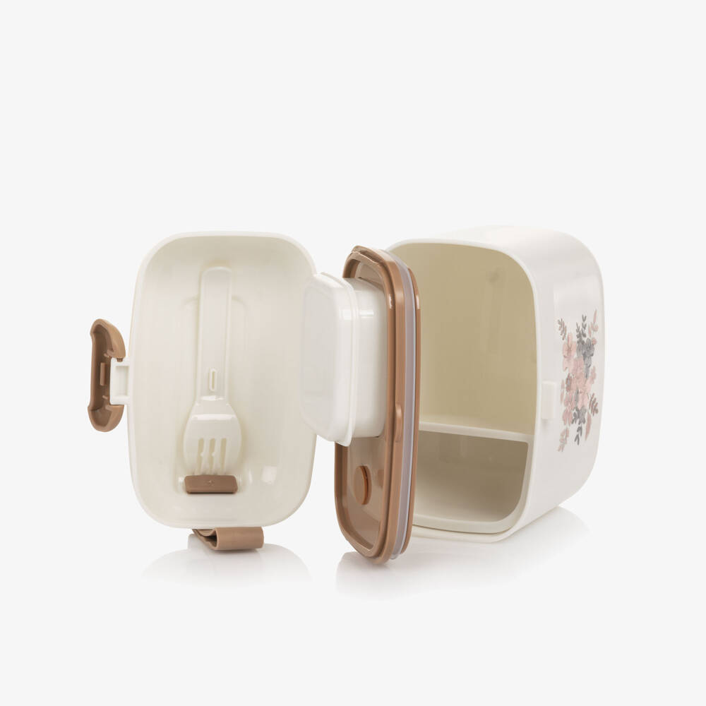 Elodie-Girls Ivory Floral Lunch & Snack Box (14cm) | Childrensalon