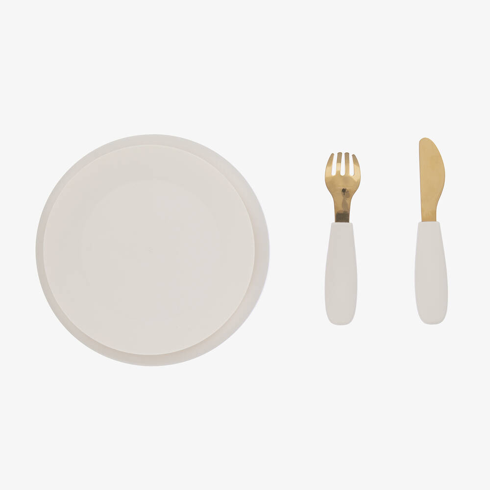 Elodie-طقم أدوات مائدة سيليكون لون عاجي للبنات | Childrensalon