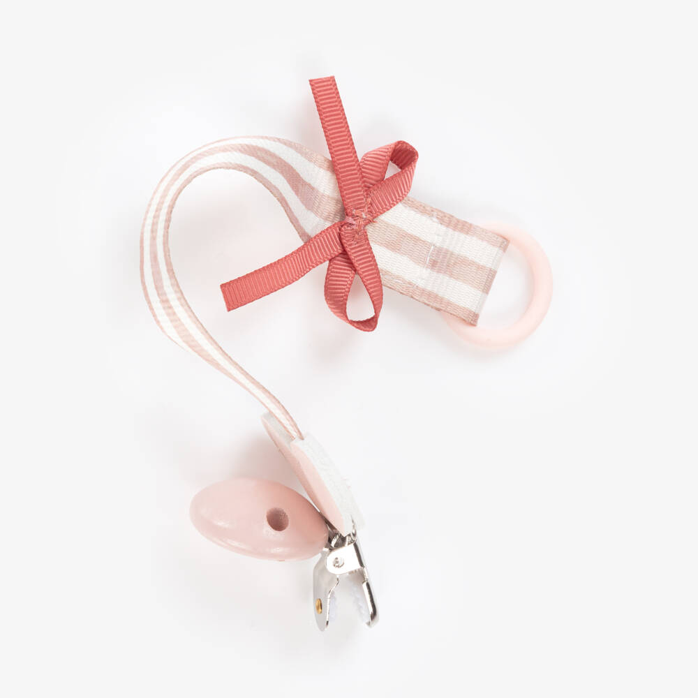 Elodie-Girls Pink Candy Stripes Dummy Clip  | Childrensalon