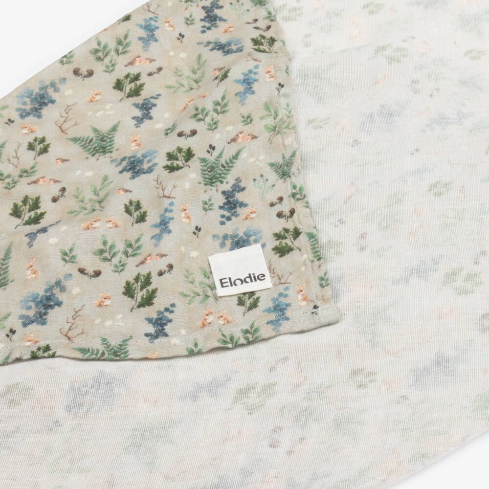 Elodie-Green & Blue Forest Print Muslin (80cm) | Childrensalon