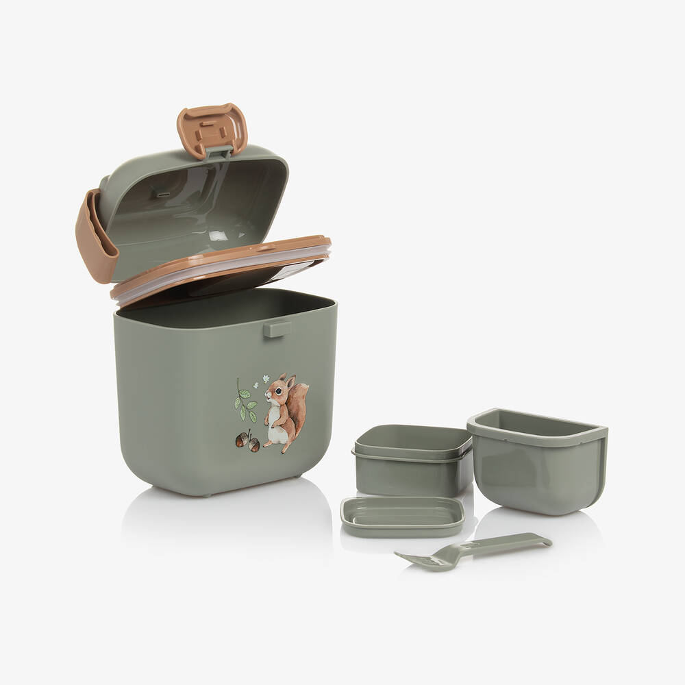Elodie-Green Chipmunk Print Lunch & Snack Box (14cm) | Childrensalon