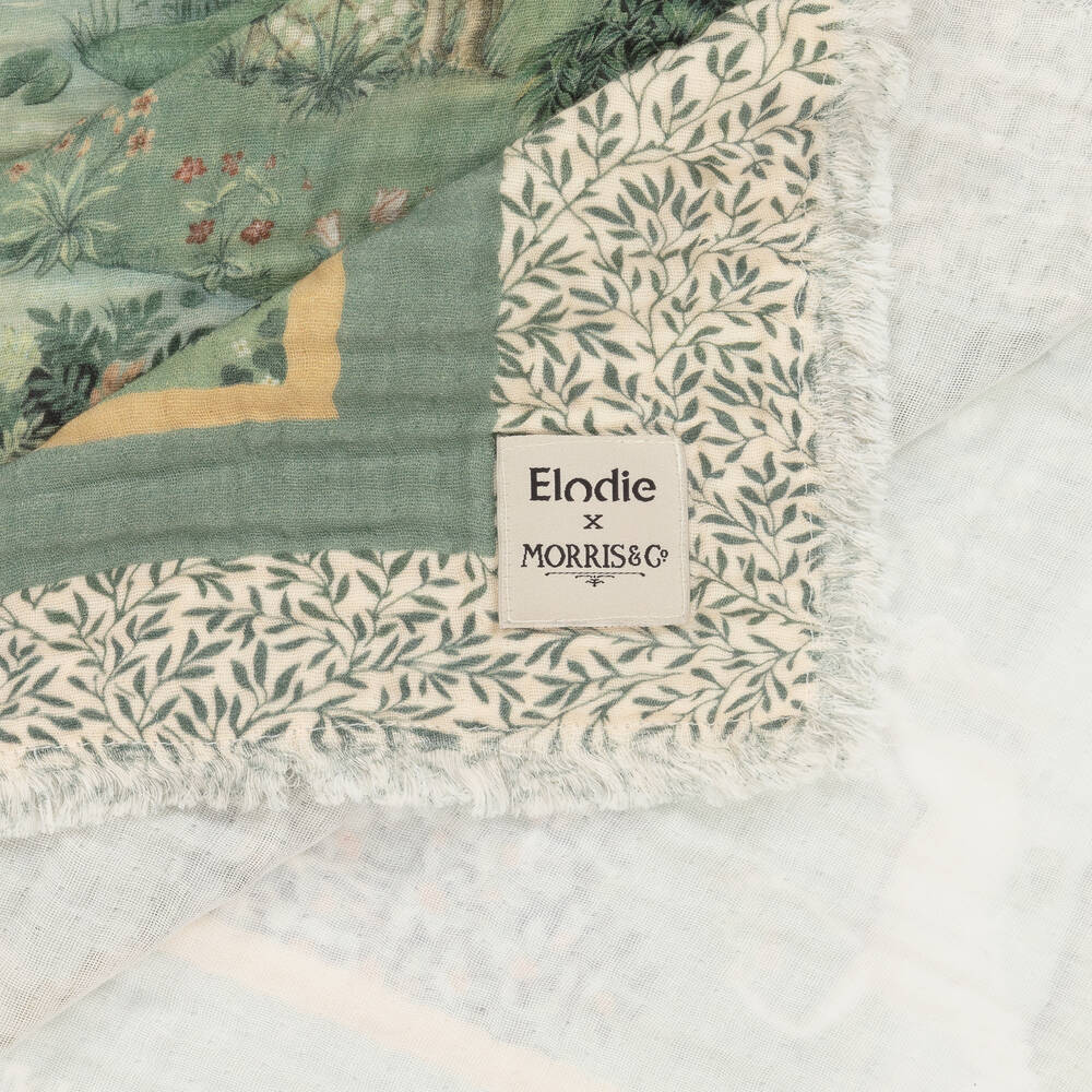 Elodie-Green Cotton Muslin William Morris Blanket (100cm) | Childrensalon