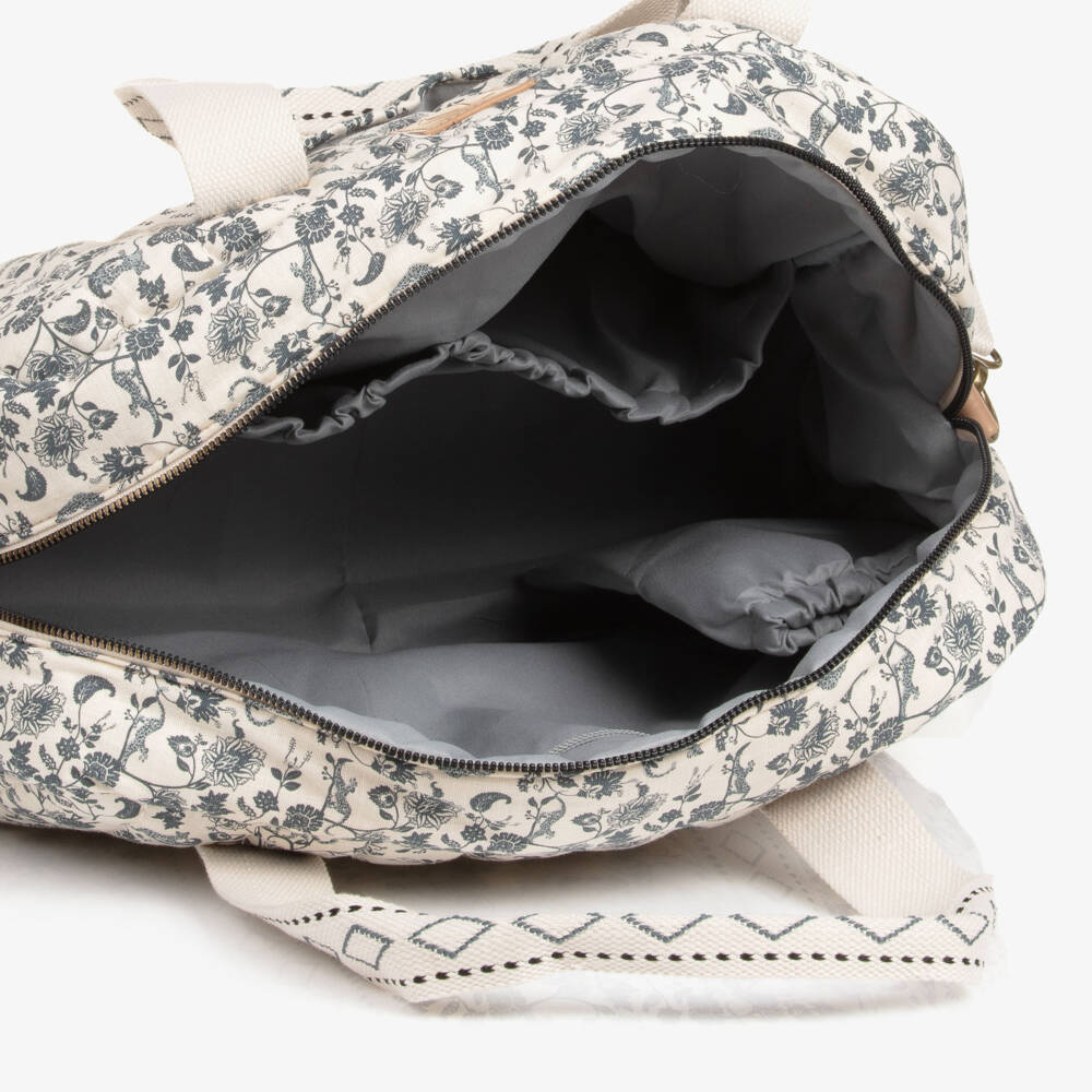 Elodie-Ivory & Blue Cotton Leo Toile de Jouy Changing Bag (43cm) | Childrensalon