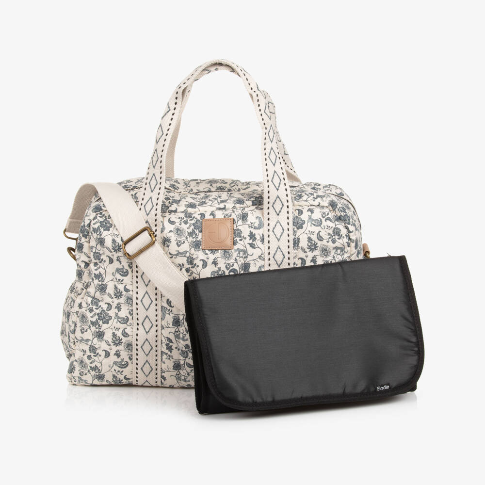 Elodie-Ivory & Blue Cotton Leo Toile de Jouy Changing Bag (43cm) | Childrensalon