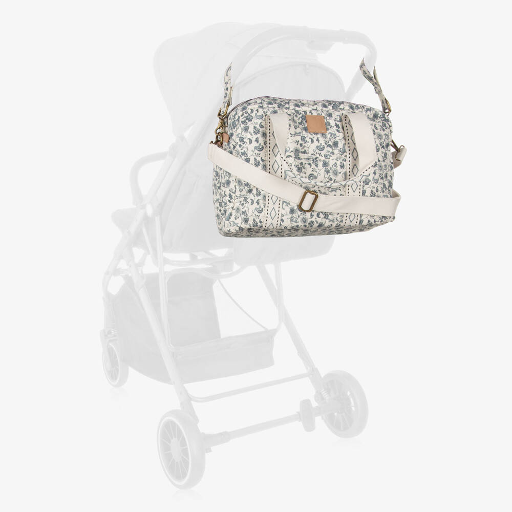 Elodie-Ivory & Blue Cotton Leo Toile de Jouy Changing Bag (43cm) | Childrensalon