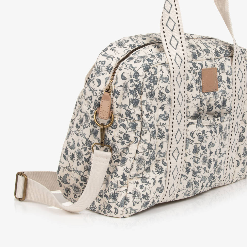 Elodie-Ivory & Blue Cotton Leo Toile de Jouy Changing Bag (43cm) | Childrensalon