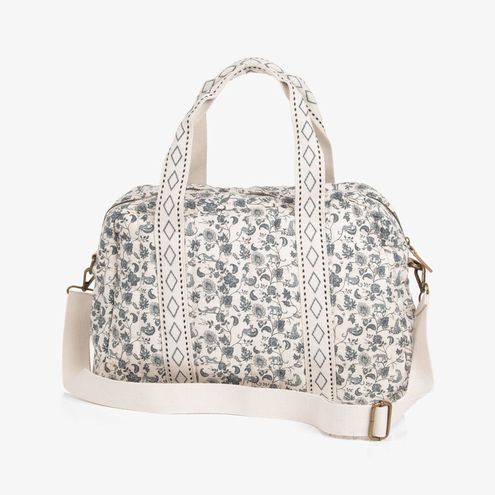 Elodie-Ivory & Blue Cotton Leo Toile de Jouy Changing Bag (43cm) | Childrensalon