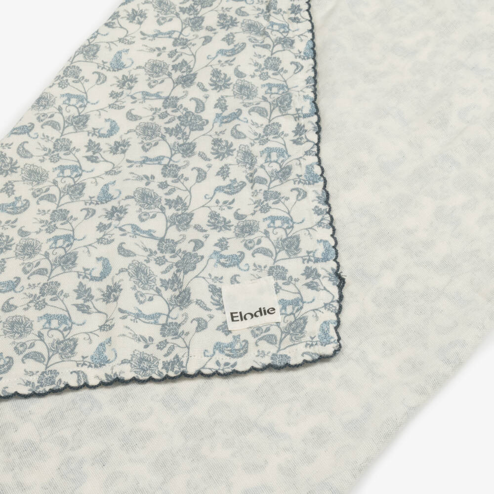 Elodie-Муслиновая салфетка кремово-синий с цветочным и леопардовым принтом (84см) | Childrensalon