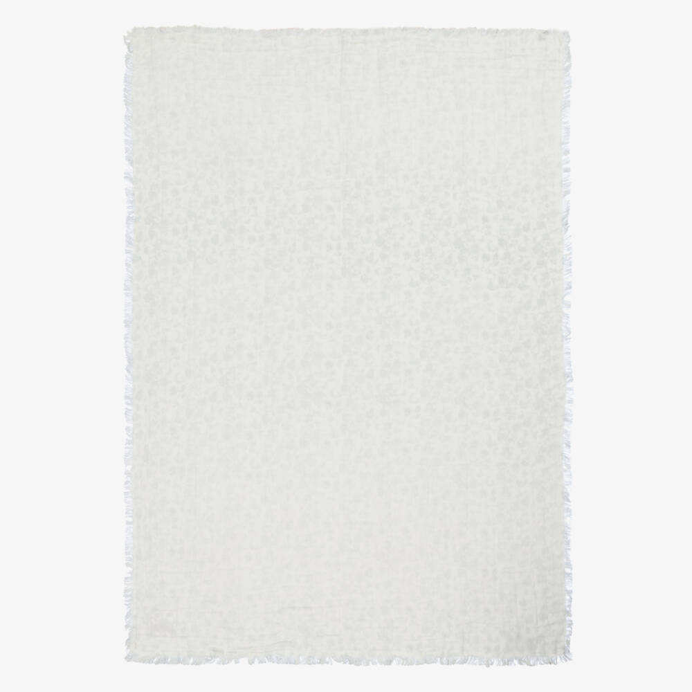 Elodie-Ivory & Blue Floral & Leopard Print Muslin Blanket (103cm) | Childrensalon