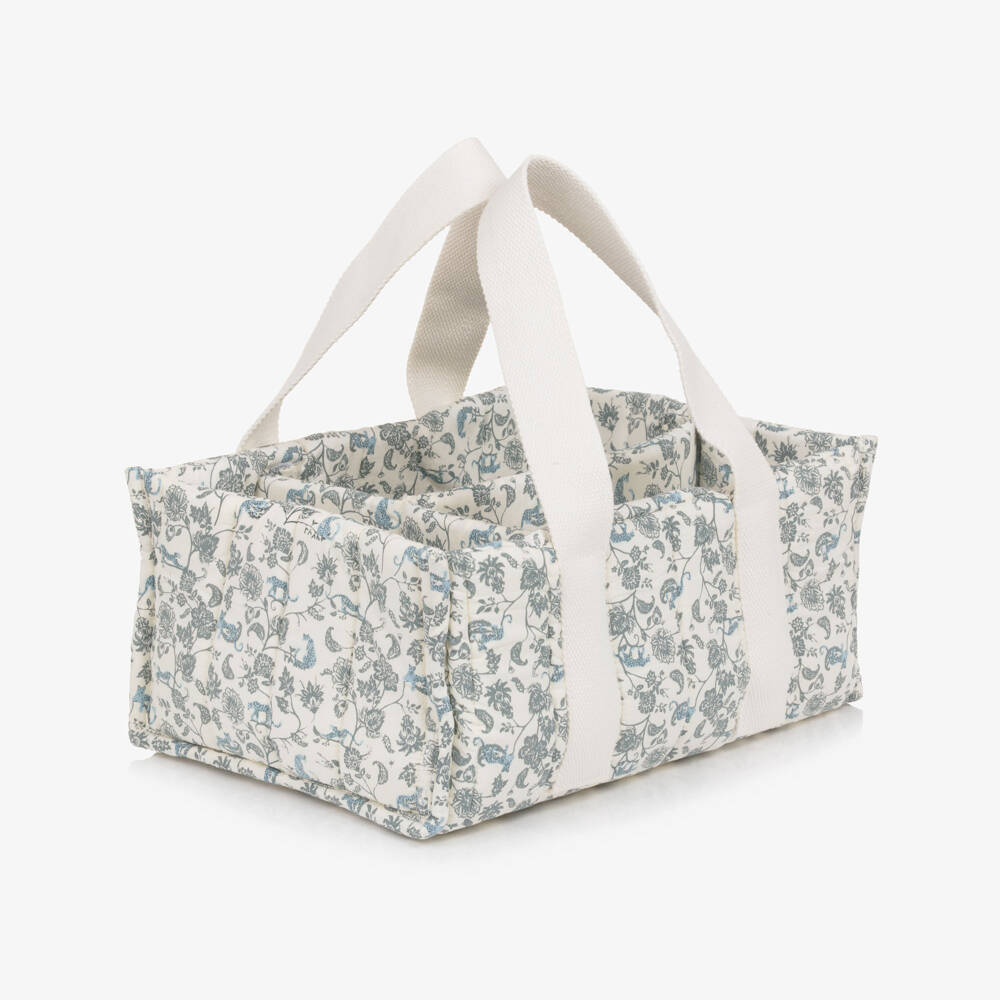 Elodie-Ivory & Blue Garden Leo Toile Changing Caddy (31cm) | Childrensalon