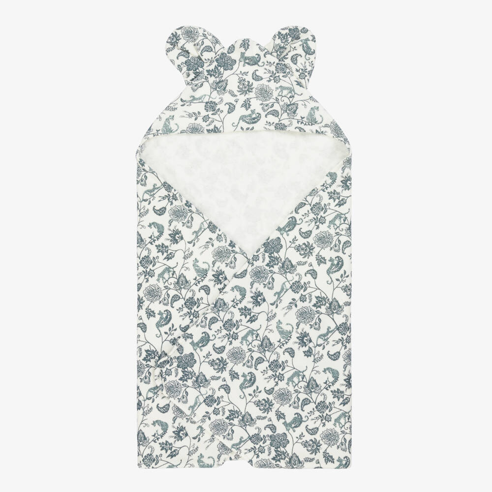 Elodie-Ivory & Blue Garden Leo Toile Print Hooded Towel | Childrensalon