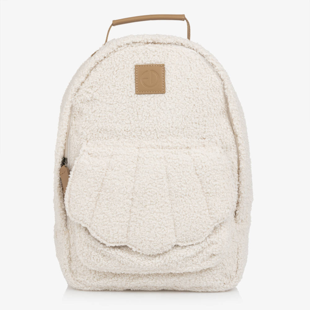 Elodie-Ivory Bouclé Shell Pocket Backpack (36cm) | Childrensalon