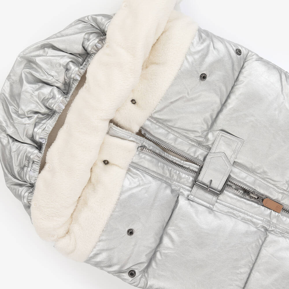 Elodie-Metallic Silver Padded Footmuff (90cm) | Childrensalon