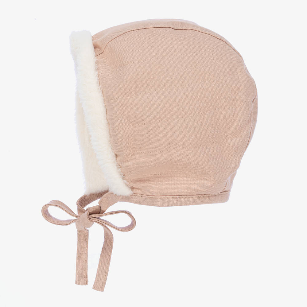 Elodie-Pink Faux Shearling Winter Bonnet | Childrensalon