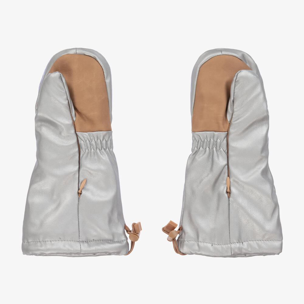 Elodie-Silver Faux Leather Mittens | Childrensalon