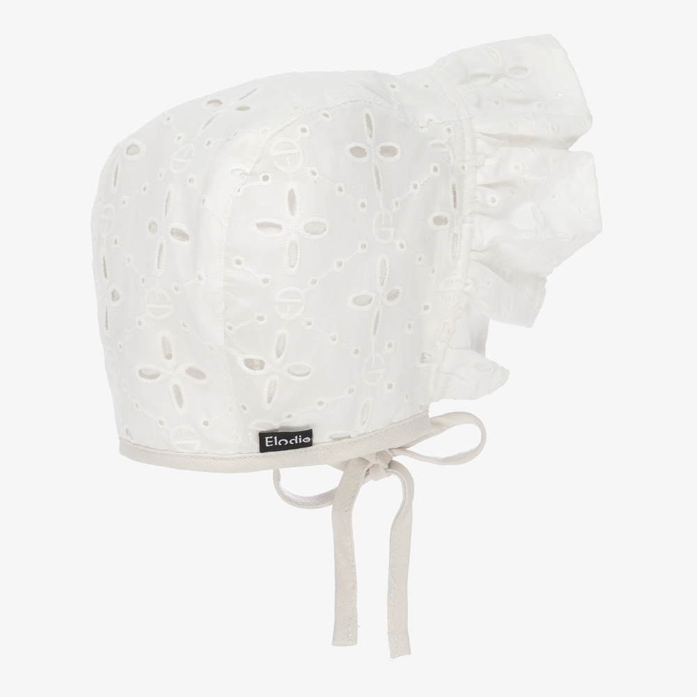 Elodie-White Cotton Bonnet (SPF30) | Childrensalon
