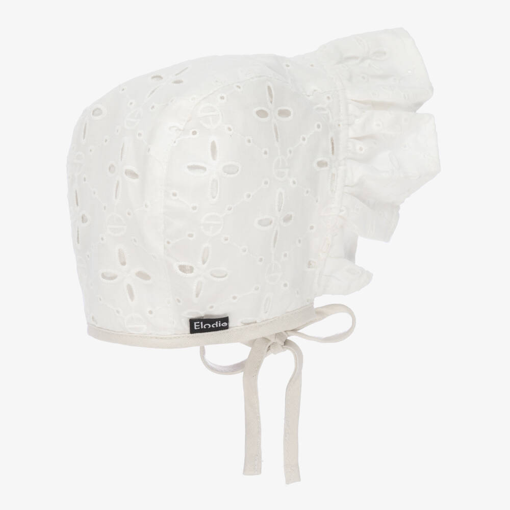 Elodie-Белый хлопковый чепец (SPF30) | Childrensalon