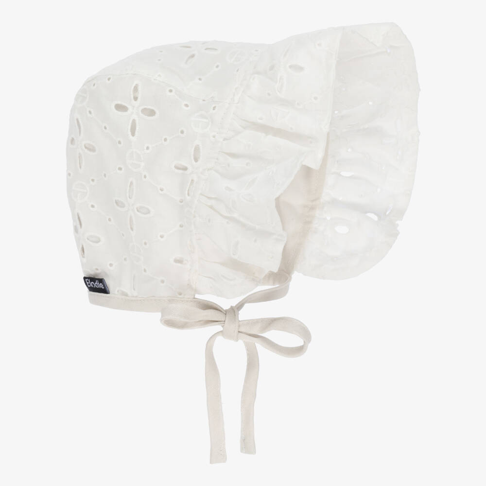Elodie-White Cotton Bonnet (SPF30) | Childrensalon