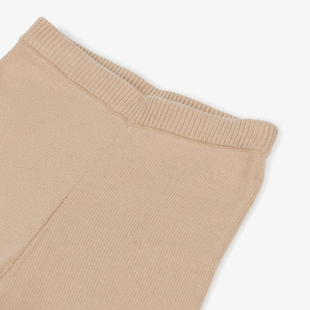 Elsy-Girls Beige Knit Wide-Leg Trousers | Childrensalon